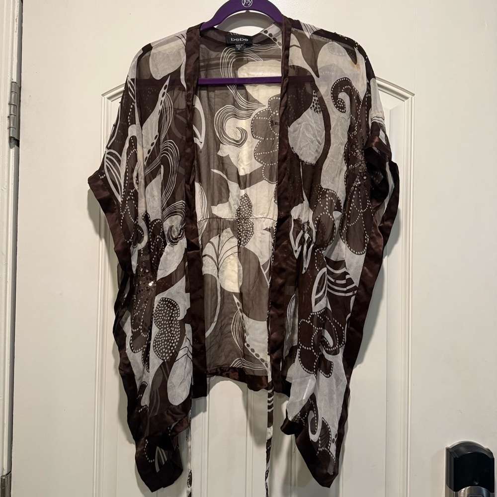Brown and White Sheer Kimono